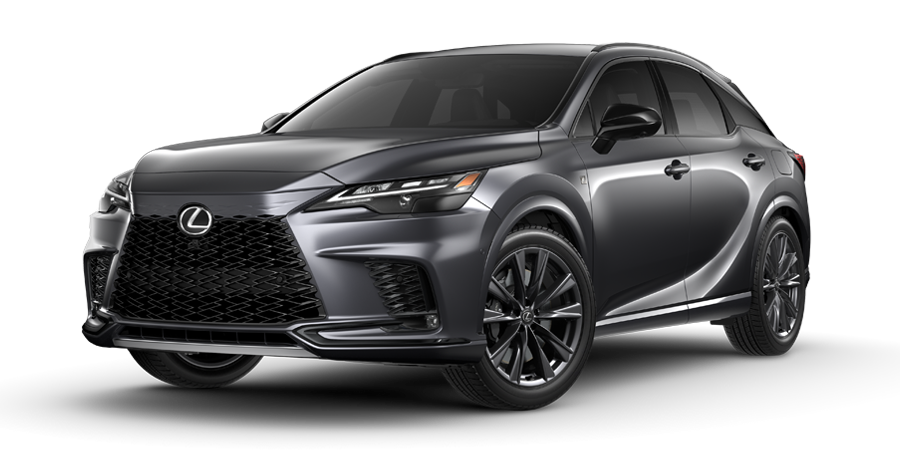 Exterior of the 2023 RX 500h F SPORT Performance shown in Nebula Gray Pearl.